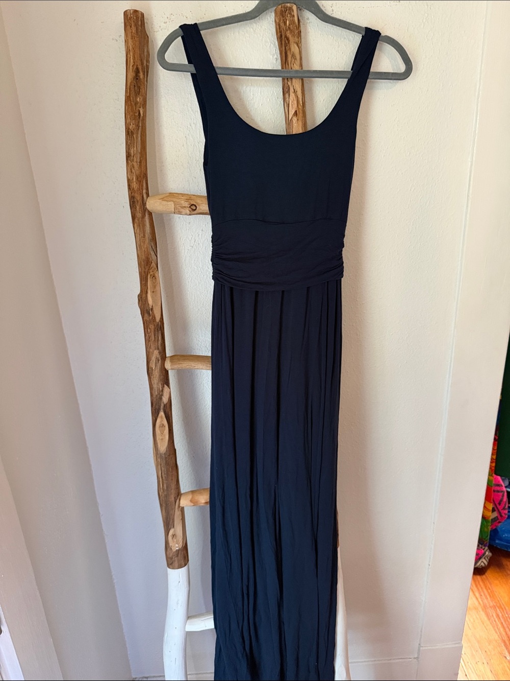 Bailey 44 Navy Sleeveless Grecian Stretch Knit Maxi Dress with Woven Waist Small - Picture 5 of 6